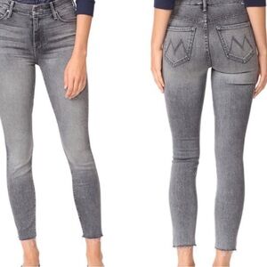 MOTHER Denim High Waisted Looker Ankle Fray Skinny Jeans GRIM SHADOWS 28 Gray